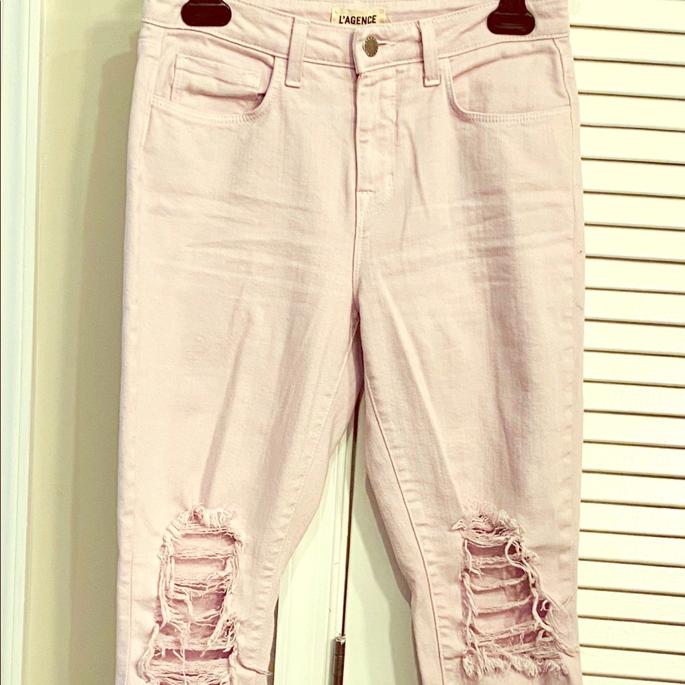 L’Agence Distressed Pink Jeans